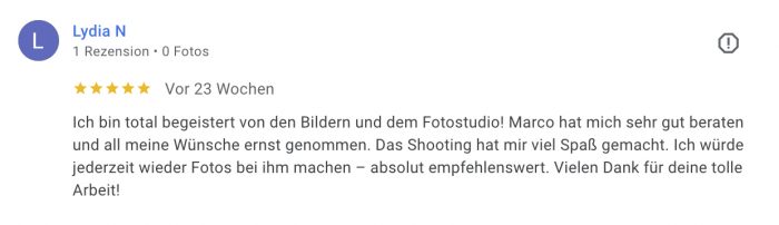 Gute Bewertungen, Top Bewertungen, gute Rezensionnen, Guter Fotograf, Fotostudio mit guten Bewertungen