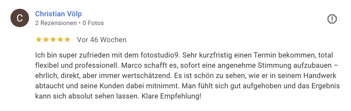 Gute Bewertungen, Top Bewertungen, gute Rezensionnen, Guter Fotograf, Fotostudio mit guten Bewertungen