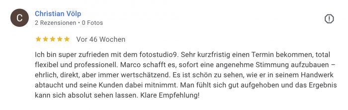 Gute Bewertungen, Top Bewertungen, gute Rezensionnen, Guter Fotograf, Fotostudio mit guten Bewertungen
