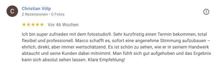 Gute Bewertungen, Top Bewertungen, gute Rezensionnen, Guter Fotograf, Fotostudio mit guten Bewertungen